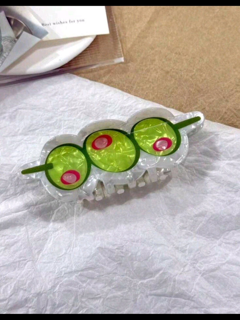 HawaJewels Lime Green Olive Skewer Acrylic Hair Claw